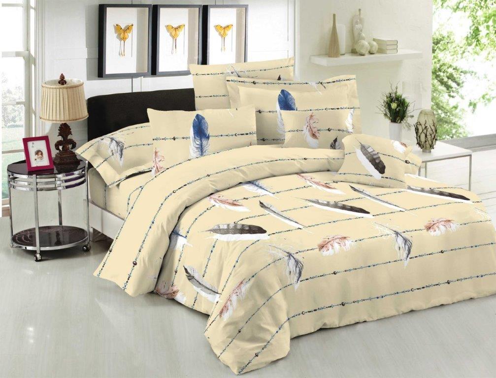 Σετ Σεντόνια Polycotton Μονά 160x240εκ. Feathers Yellow (Τύπος κατωσέντονου: Χωρίς Λάστιχο, Ύφασμα: 50%Cotton-50%Polyester, Χρώμα: Κίτρινο , Μέγεθος: Μονά) - KOMVOS HOME - 7001648-56